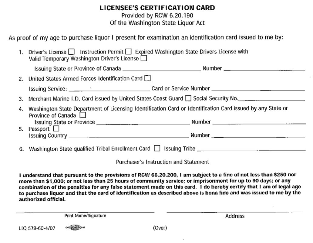 Washington Licencee's Certification Card Download